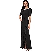 Alex Evenings Womens Long Embellished Neck Mother of The Bride Dress with Elbow Puff Sleeve (Petite and Regular Sizes)