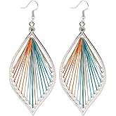Bohemian Colorful Leaf Dangle Earrings for Women,Handmade Lightweight Feather Drop Earring Statement Jewelry Gifts
