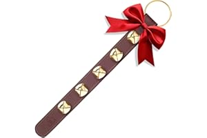 Bevin Bells Leather Sleigh Bell Strap | Five (1 ") Bells | Brown/Brass | Door Hanger | Dog Potty Training | Made of Steel | Christmas Holiday Decoration | Sturdy Hanging Loop | Made in CT, USA