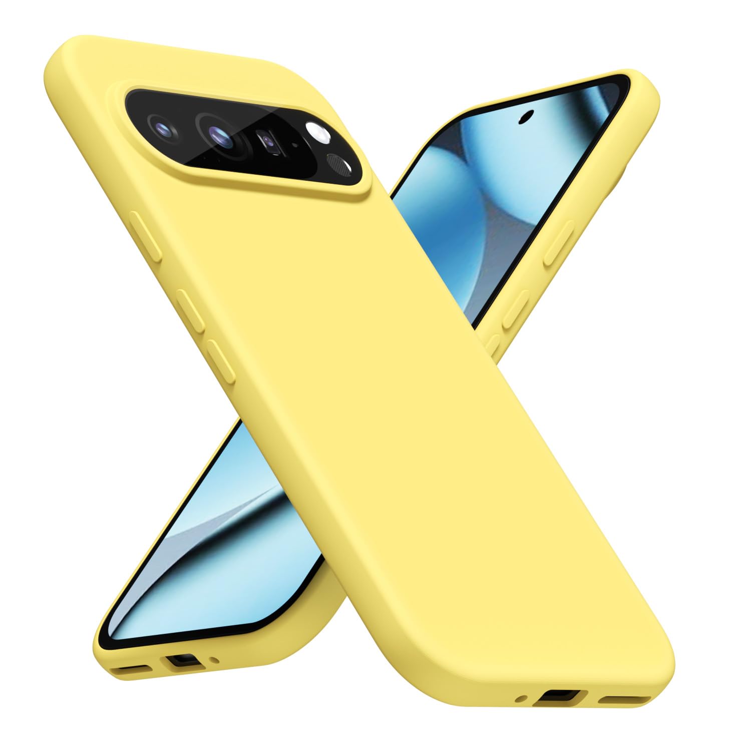 LoeoeL for Google Pixel 10/10 Pro Phone Case Silicone, Minimalist Ultra Thin Slim Soft Rubber Solid Color Simple Cute Case for Girls, Aesthetic Girly Plain Jelly Gel &Camera Cover Protection, Yellow