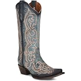 Corral Boots Womens Blue Jean Embroidered Snip Toe Casual Boots Mid Calf Mid Heel 2-3