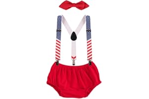 IBTOM CASTLE Baby Boys Cake Smash Outfit First Birthday Bloomers Bowtie Suspenders Clothes set
