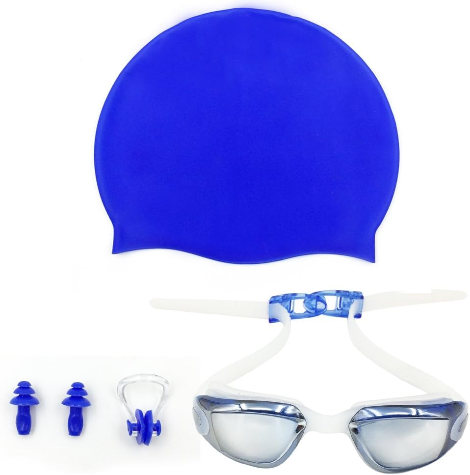 iGopeaks Kids Swim Goggles for Children and Early Teens from 3 to 13 Years Old with Cap, Nose Clip and Ear Plugs - No Leaking - Anti-Fog - Shatterproof - UV Protection