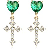 AENEAS Valentines Day Gifts for Women Cross Dangle Drop Earrings for Women Gold Plated Sterling Silver Emerald Cross Dangling Stud Earrings Green Crystal Christmas Jewelry Anniversary Christmas Birthday Gift for Wife Her Mom
