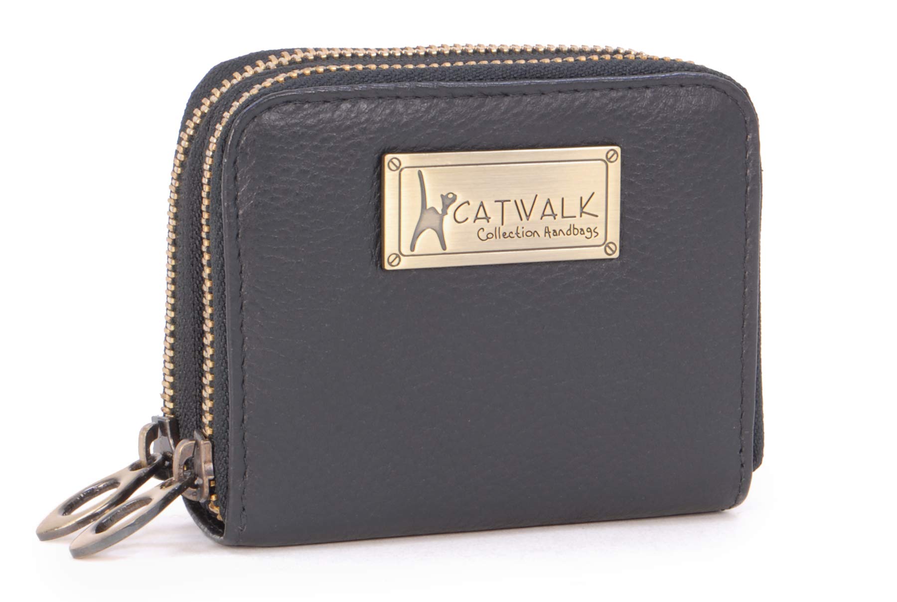 Catwalk Collection Handbags - Ladies Small Leather Zip Purse - Women's Wallet - Coin Purse with 13 Card Slots - RFID Protection - Isla - Black