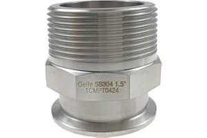 Geife 1.5" Tri Clamp to 1.5" Male NPT Adapter Sanitary Tube Fitting 304 Stainless Steel (1.5"NPTx1.5"TC)