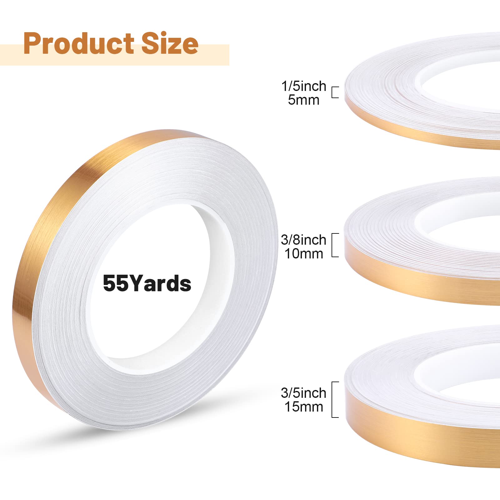 Zonon 3 Rolls Tape, Self Adhesive Metalized Polyester Film Tape, Washi Tape for Christmas Detailing Accent Walls Graphic Arts for Cars and Boats Trim, 3 Sizes (Gold, Suitable Size)