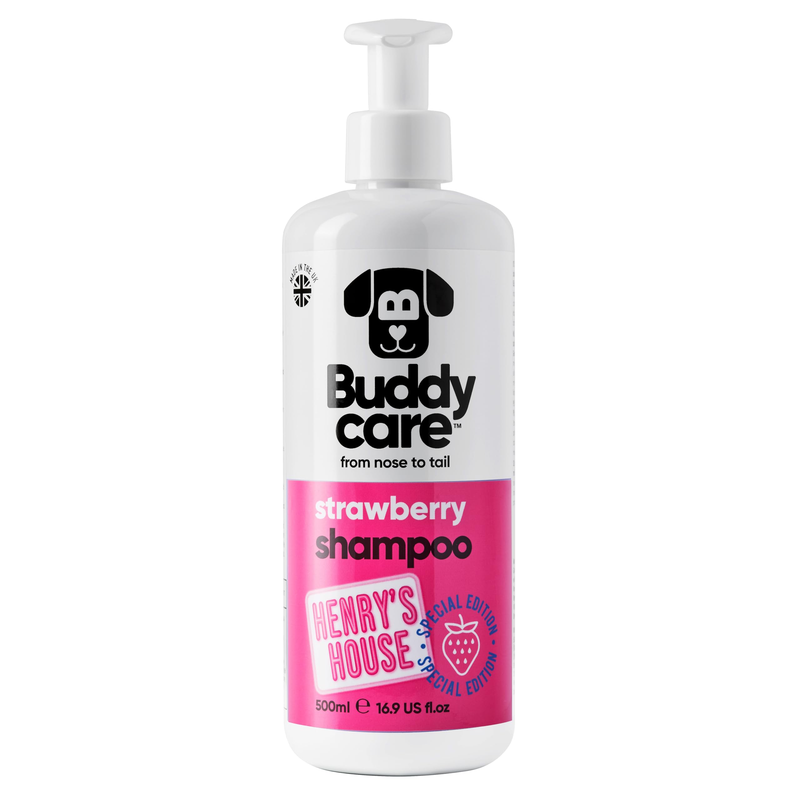 Strawberry Dog Shampoo by Buddycare | For Smelly Dogs, Nourishing for Itchy & Dry Skin | Vegan & Curelty Free Dog Shampoo | Aloe Vera and Pro-vitamin B5 | 500ml