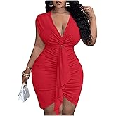 Floerns Women's Plus Size Dolman Sleeve V Neck Ruched Party Dress Draped Bodycon Mini Dress