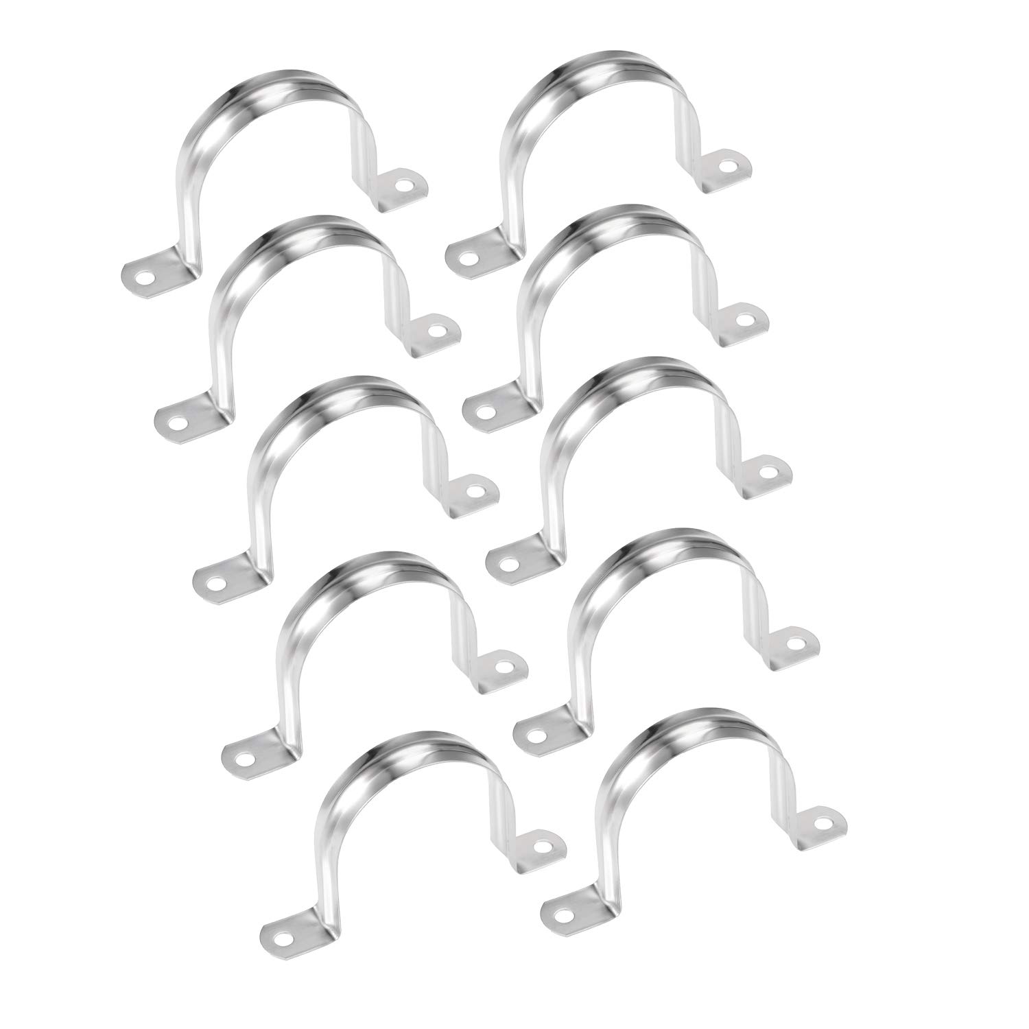 10pcs 304 Stainless Steel Pipe Clips,Two Hole Tube Strap Tension Clips U-Tube Clamp,Pipe Clamps for Water Pipe/Gas Pipe/Steel Pipe/Support Accessories (M50)