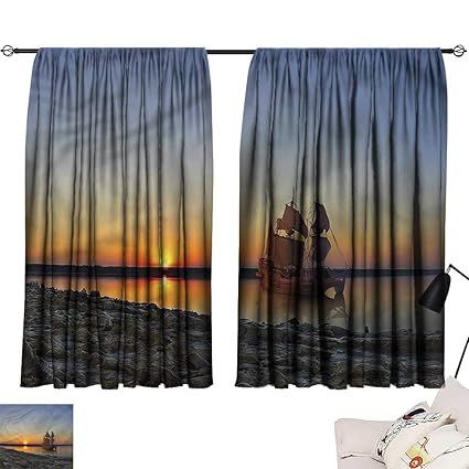 Amazon Com Denruny Navy Blue Curtains Ocean Ancient Ship In