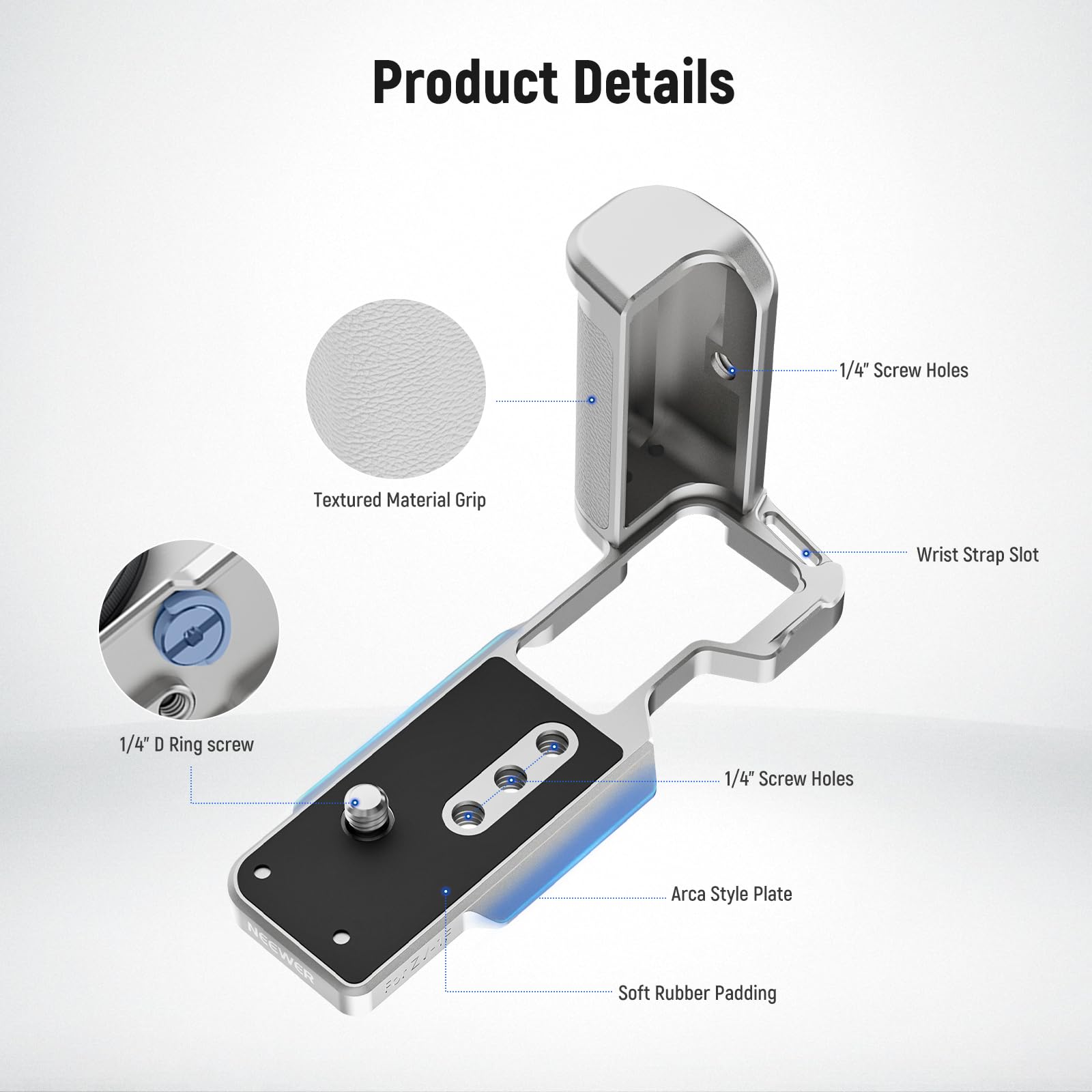 NEEWER ZV-1F ZV-1 II L Plate Compatible with Sony, Metal L Bracket with White Leather Grip, 1/4