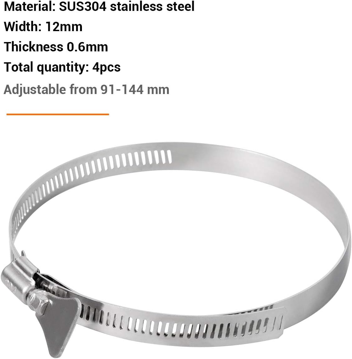 YoiYee 91-114mm Hose Clamp, 304 Stainless Steel Adjustable Pipe Clip with Thumbscrew - Image 4