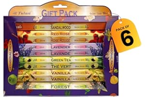 Tulasi Incense Sticks with Natural Oils Set of 6 Fragrances (120 Sticks) Hand Rolled Incense Sticks, Calming Home Aromatherapy, Meditation, Relaxing, Mixed Scents with Natural Oils, Thanks Giving