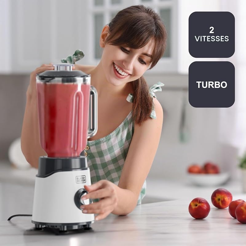 - Blender 1000W | Pichet en verre 1,5 L | Lames inox 4 dents amovibles | Broie la glace | 2 vitesses + Pulse | Compatible lave-vaisselle | Système de sécurité