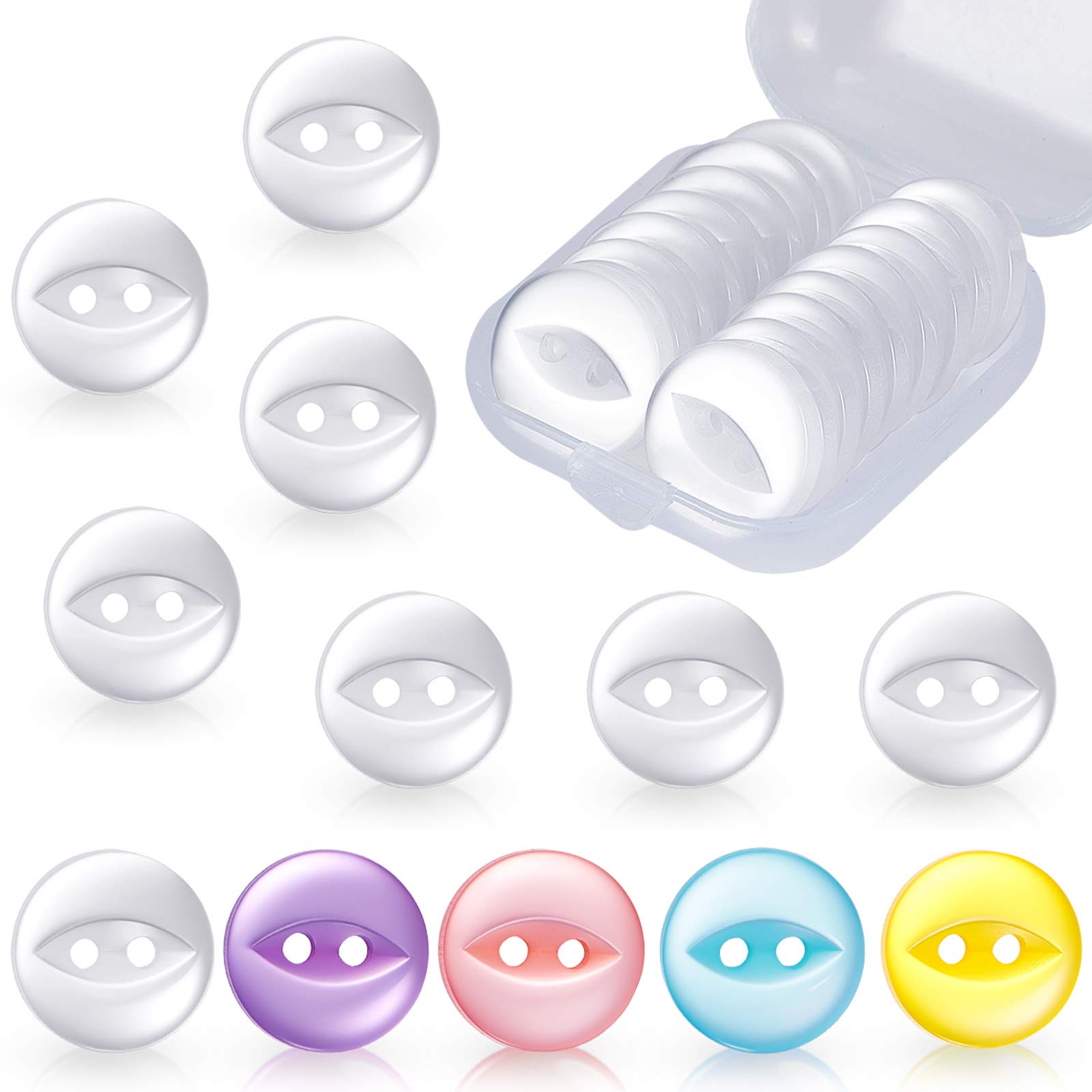 20 Pieces Round Fish Eye Buttons 2 Holes for Sewing DIY Knitting Embellishments Crafts 14 mm (White)