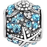 ZakiaHo Ocean Sea Turtle Shell Starfish Charms for Bracelets Womens Blue Crystal Love Travel Holiday Charm Bead Compatible with Pandora Bracelets