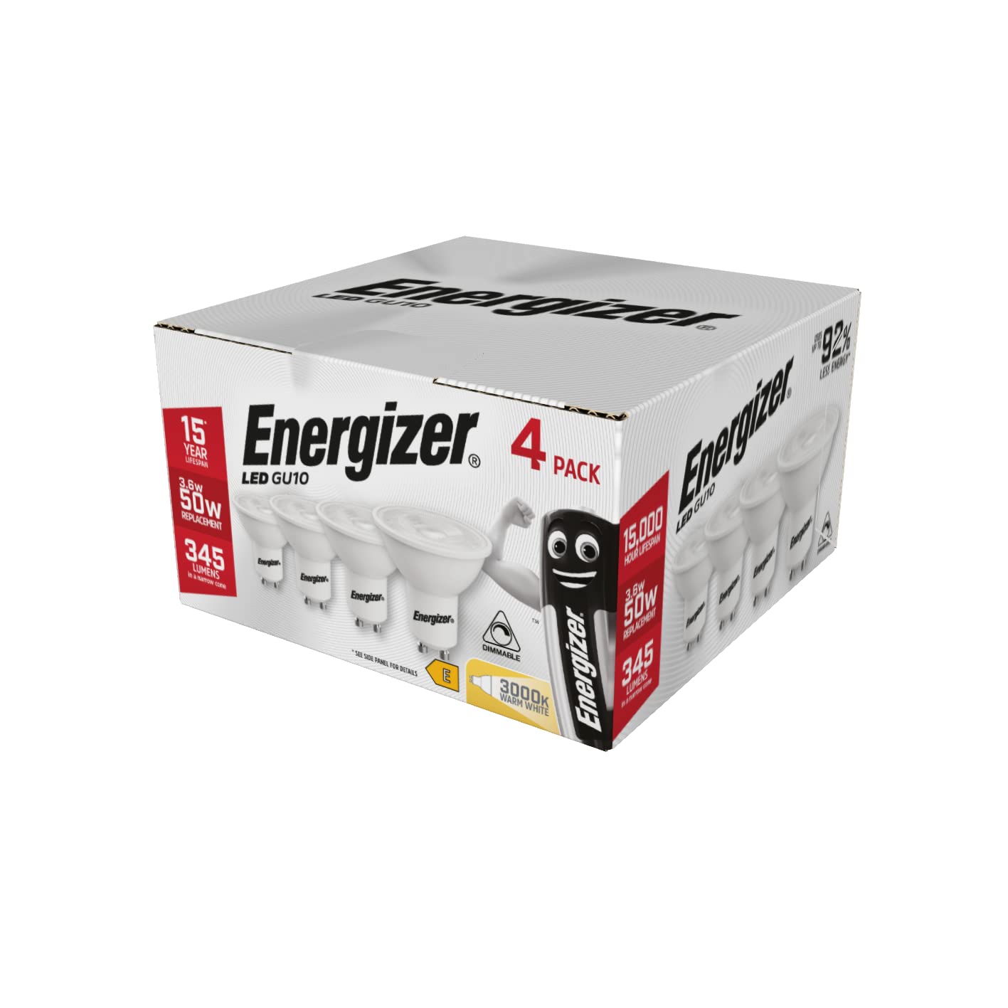 Energizer GU10 dimmable Lightbulb, 3.6 W, Warm White