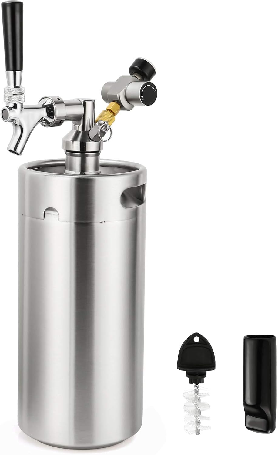 FERRODAY 128oz Mini Keg Growler Tap System Beer Dispenser Stainless Steel Home Keg Kit Co2 Regulator Keeps Fresh Carbonation for Craft Draft Beer Homebrew Pressurized Portable Mini Keg Compact Kit