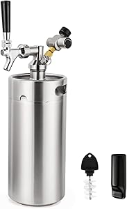 FERRODAY 128oz Mini Keg Growler Tap System Beer Dispenser Stainless Steel Home Keg Kit Co2 Regulator Keeps Fresh Carbonation for Craft Draft Beer Homebrew Pressurized Portable Mini Keg Compact Kit