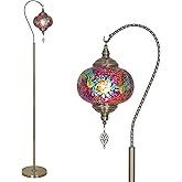 LAMSU Turkish Moroccan Floor Lamp, Swan Neck Tiffany Lamp with Handmade Mosaic Glass Shade, Bronze Base, 65" Tall Standing Lamps for Living Room Bedroom Home Decor Light, Colorful