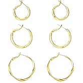 Gold Hoop Earrings Set for Women: Thick 14k Gold Plated Oval Teardrop Sensitive Ear Jewelry Pack Hypoallergenic Hoops Earringsfor Women Fashion (20-35mm)