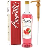 Amoretti - Premium Watermelon Syrup, 94 Servings Per Bottle (750 ml), with Pump for Flavoring Coffees, Cocktails, and other Beverages, Gluten Free, GMO/GEO Free, Preservative Free