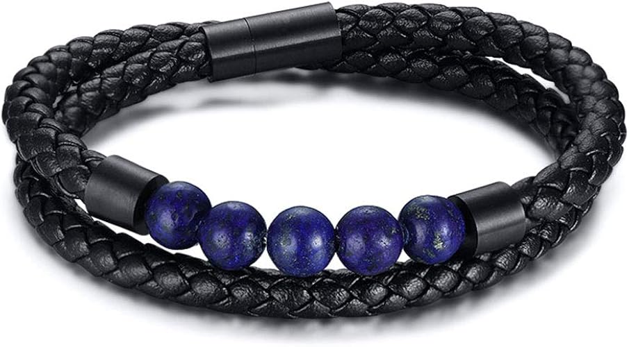 Amazon Aiks ジュエリー 人気ブランド ブレスレット メンズ ブルー マラカイト 二連 数珠 編み込み メンズブレスレット セレブ プレゼント ジュエリー 通販