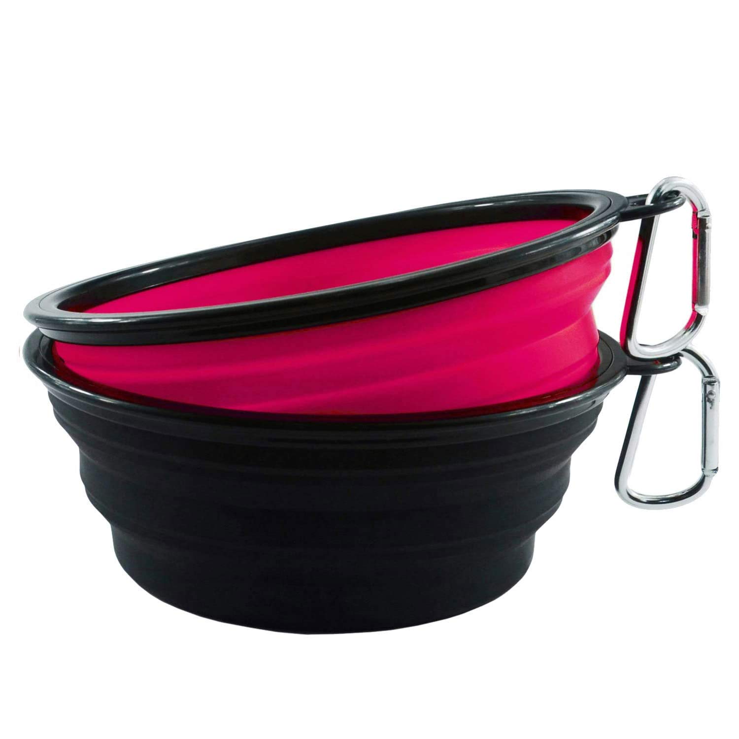 HIINMAY 1000ml Foldable Silicone Dog Bowl Pet Food&Water Bowl, Pack of 2 (Dark Pink+Black)