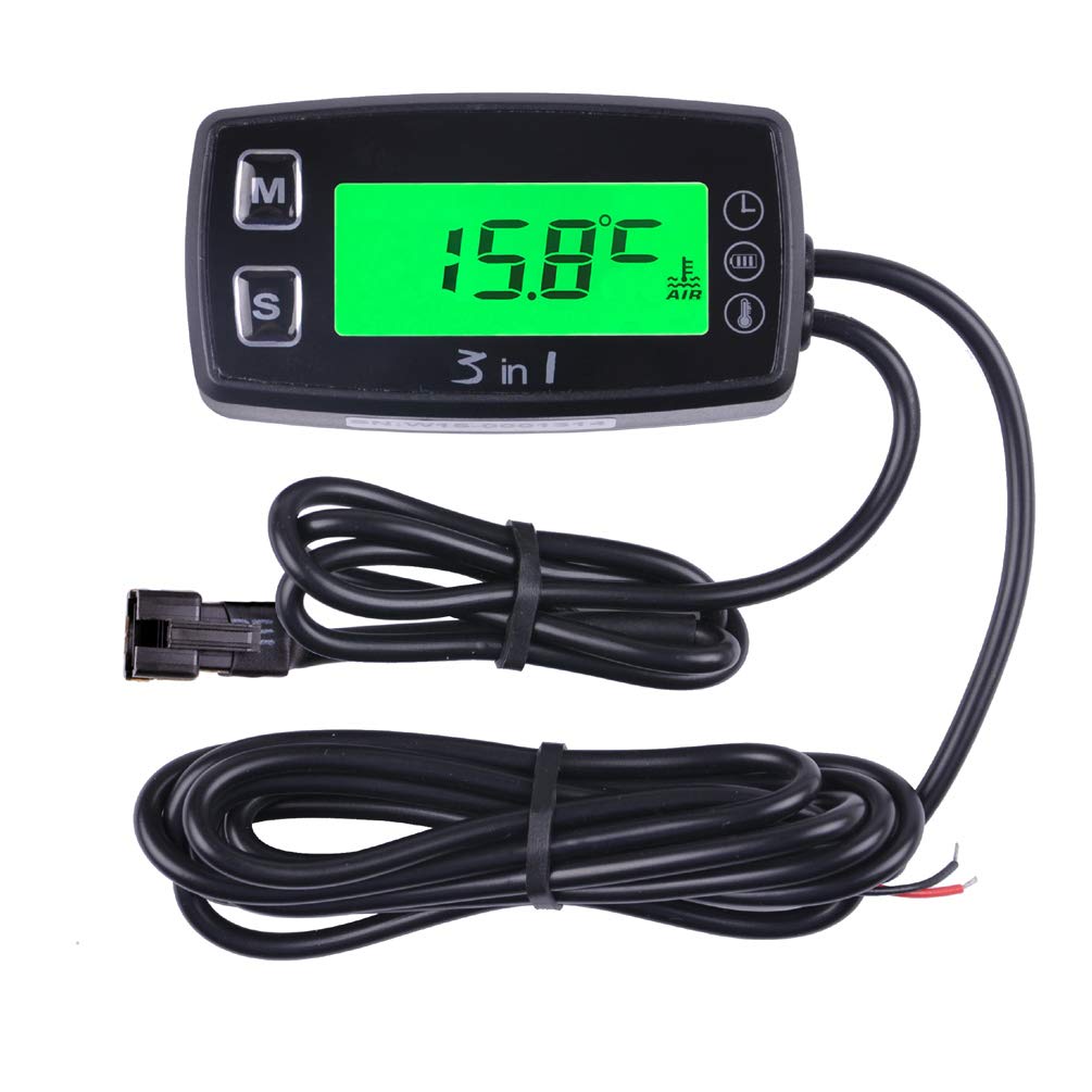 Motorcycle Thermometer 3 in 1 Temp Meter Thermometer Voltmeter Clock Temperature Sensor Voltage Meter for Pit Bbike Motorcycle Snowmobile Atv Boat Oil