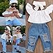 ViWorld Toddler Baby Girls Pant Set Kid Off Shoulder Tops Denim Pants Jeans 3PCS Outfits Set (White, 110(4-5Years))