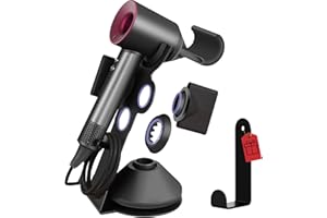Lasvea Hair Dryer Holder for Dyson Supersonic,Pure Cast Iron Magnetic Stand Holder with Power Plug Cable Organizer(Suit for Laifen), Over 50% Thicker Base for Enhanced Stability,4 Magnet Ring for