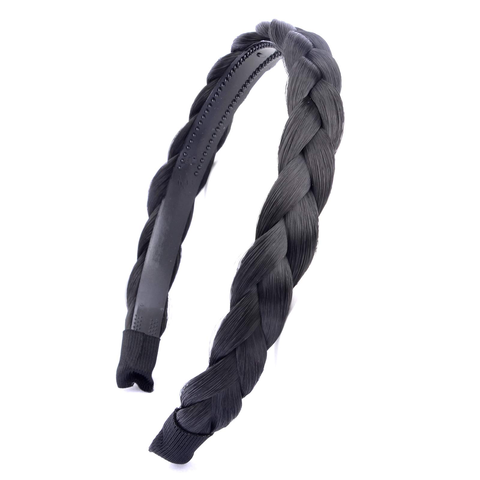 BOBIYA Plait Hair Headband Synthetic Hair Plaited Headband Braid Braided With Teeth Hair Band Accessories for Women Girl (Natural Black) — image 1