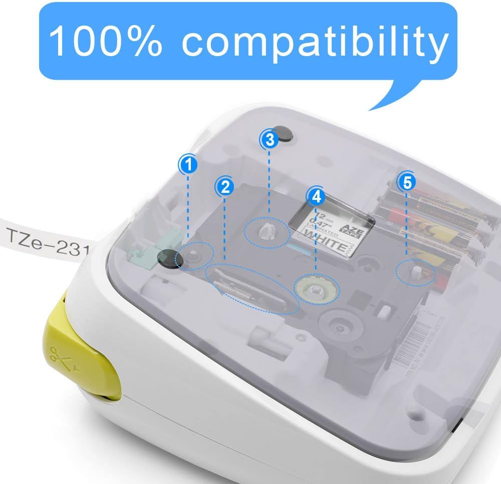 MarkDomain Compatible Label Tape Replacement for Brother TZe-231 TZ-231 Laminated P-Touch Label Maker Tape, for PT D210 H110 D600 1230PC 1280, 0.47" x 26.2'(12mm x 8m), Black on White (4 Pack): Office Products