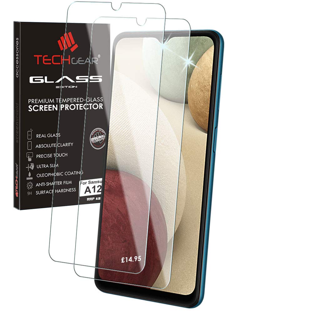 TECHGEAR 2 Pack GLASS Edition Compatible with Samsung Galaxy A12, A13, A22 5G, A23 5G, A32 5G, A02s, A03s, M12, Tempered Glass Screen Protectors [9H] [Crystal Clarity] [Scratch-Resistant] [No-Bubble]