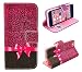iphone 5C Case,Sexy Leopard Bowtie Credit ID Card Slot Holder Wallet Flip Phone Case With Stand --Retail Package W Screen Protector --Pink