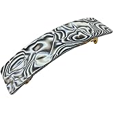 French Amie Rectangular Gray Magma 3 1/4” Celluloid Acetate Handmade Automatic Hair Clip Barrette with Sturdy Golden Clasp for Women and Girls, Made in France
