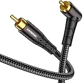 SOUNDFAM RCA Subwoofer Cable 6ft/2M 90 Degree RCA to RCA Cable Cotton Braided Double Shielded Digital Analogue Supports Amplifiers,Home Theater,Subwoofer (Black)