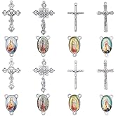 SUNNYCLUE 1 Box 40Pcs 8 Styles Rosary Cross Charms Crucifix Charm Bulk Easter Tibetan Silver Oval Chandelier Links Rosary Connectors Cross Charm Findings for Jewelry Making Supplies DIY Necklace Craft