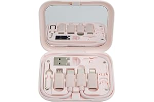 JEWUNO USB C to C Charging/Data Transfer Cable with Type C to Micro/iOS/USB A adapters OTG in Pocket Box with Makeup Mirror Pink
