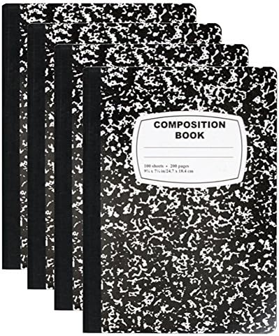 Marbled Composition 100 Sheets/200 Pages College Ruled Notebook 4-pack, Black