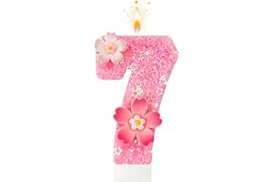 DAYAKE Pink Flower Birthday Candle,Number Birthday Candles for Cake, Ideal Birthday Parties Cake Decor, Wedding Anniversary and Other Celebrations (Number 7, Pink)
