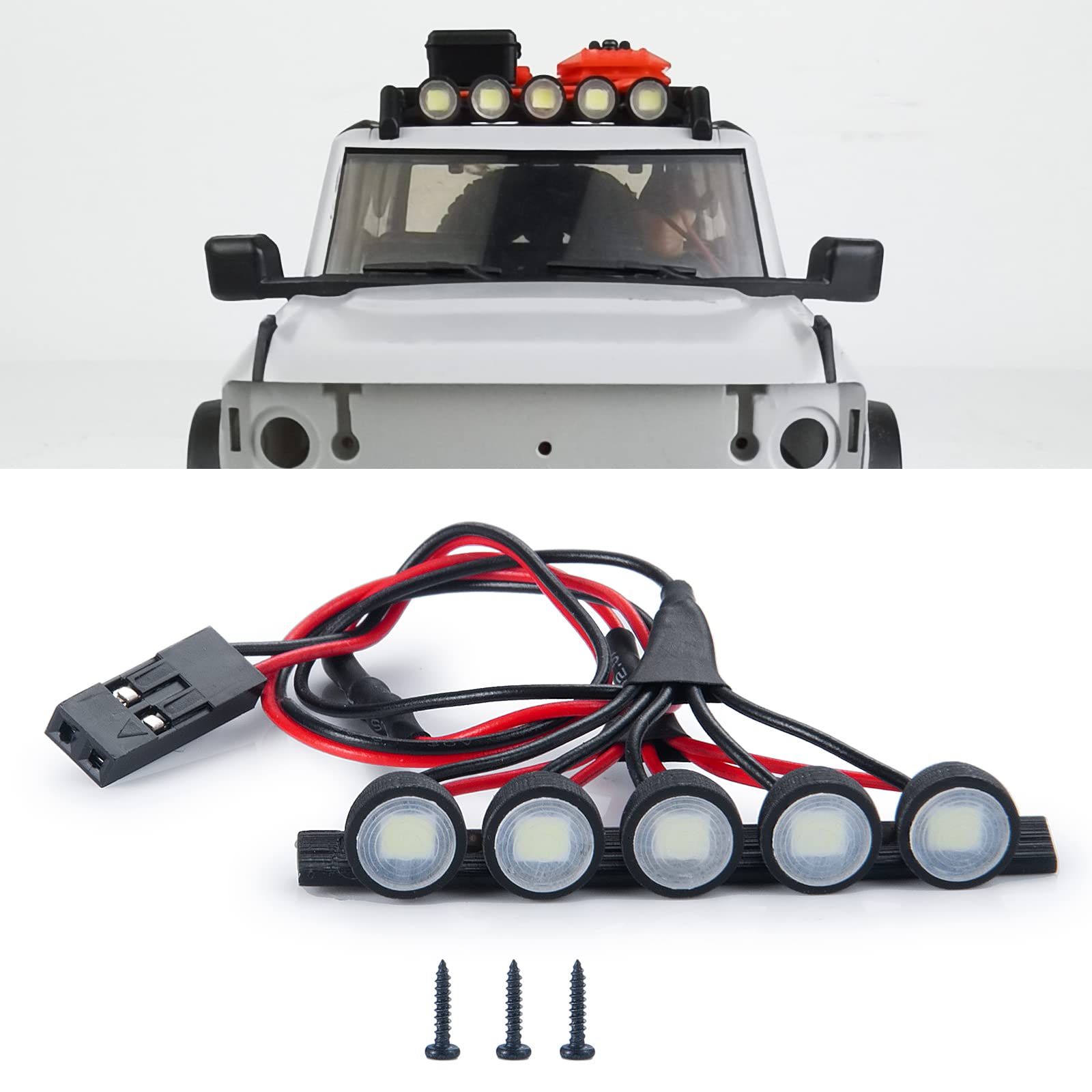 Photo 1 of 1/24th RC Car Headlights LED Round Roof Rack Lights Lamp White Upgrades for Axial SCX24 AXI00006 Bronco RC Crawler Truck Car Accessories Parts