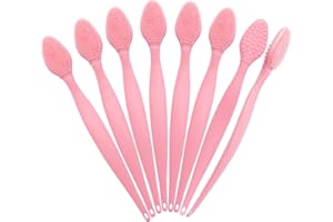 Beomeen Silicone Lip Scrub Brushes, 8 Pack Double-Sided Exfoliating Lip Brush Soft Silicone Lip Scrubber Exfoliator Tool Blackhead Remover for Skincare (Pink)