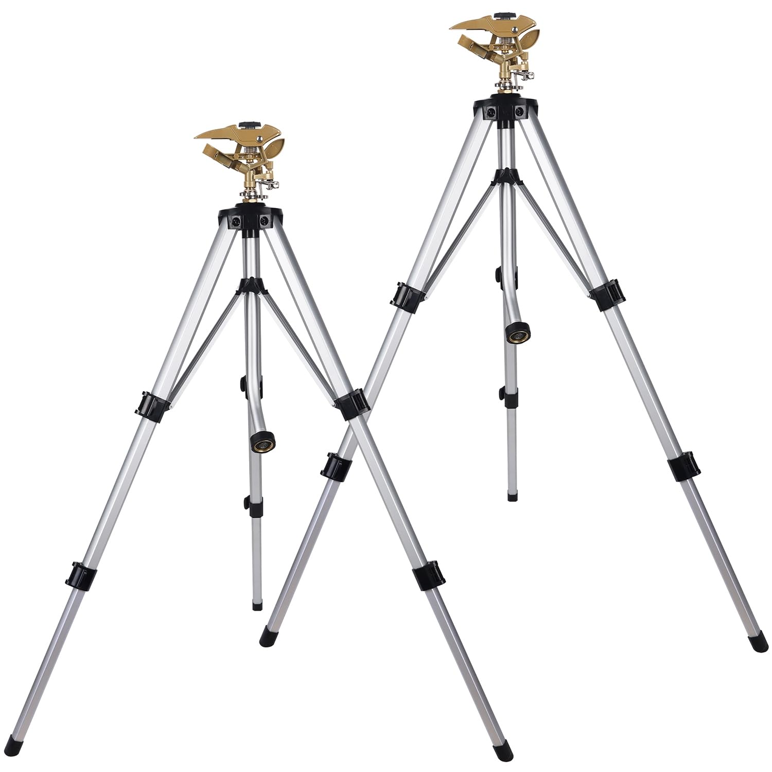 Photo 1 of Biswing Large Impact Sprinkler Head on Tripod Base, Adjustable Zinc Alloy Lawn Sprinklers for Yard Lawn Garden, 3/4" NH Connector, 360 Degree Large Area Coverage Irrigator with Extension Legs, 2 Pack