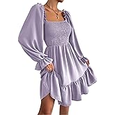 NIYIGEJI Women's Lantern Sleeve Elastic Waist Dress One Shoulder Collar Casual Loose Flowing Shift Dress