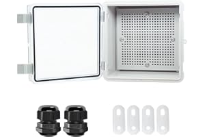 Otdorpatio Junction Box, Hinged Clear Cover IP67 Waterproof ABS Project Box with 2 NPT 1/2" Cable Gland, Electrical Box Enclosure with Mounting Plate & Wall Bracket 5.9 x 5.9 x 3.5inch(150x150x90mm)