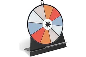 iobiotio 8 inch Spinning Prize Wheel, Spinning Wheel for Prizes with Stand, 10 Slots Color Small Tabletop Roulette Spinner, Easy Assembly and Erasable, Portable, Arylic, New Version, Black