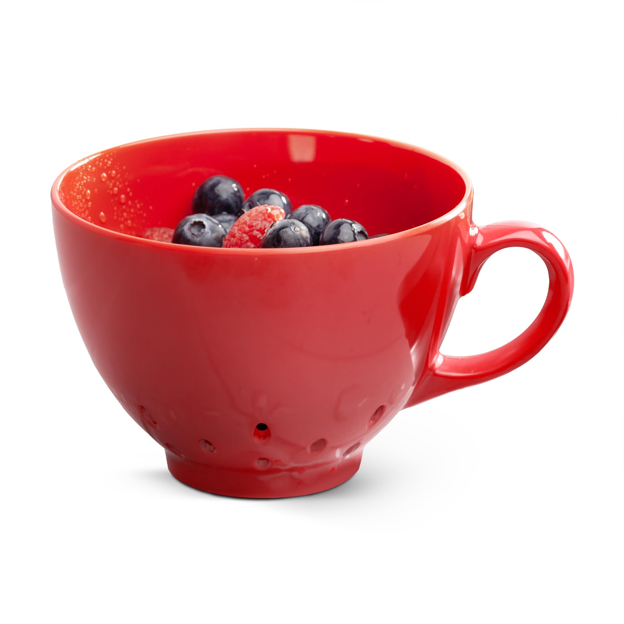 Zeal Berry Colander Cup, Small Hand-held Cup Shape Melamine Strainer/Sieve, for Washing & Draining Fruits, and Berries (10cm) - Red