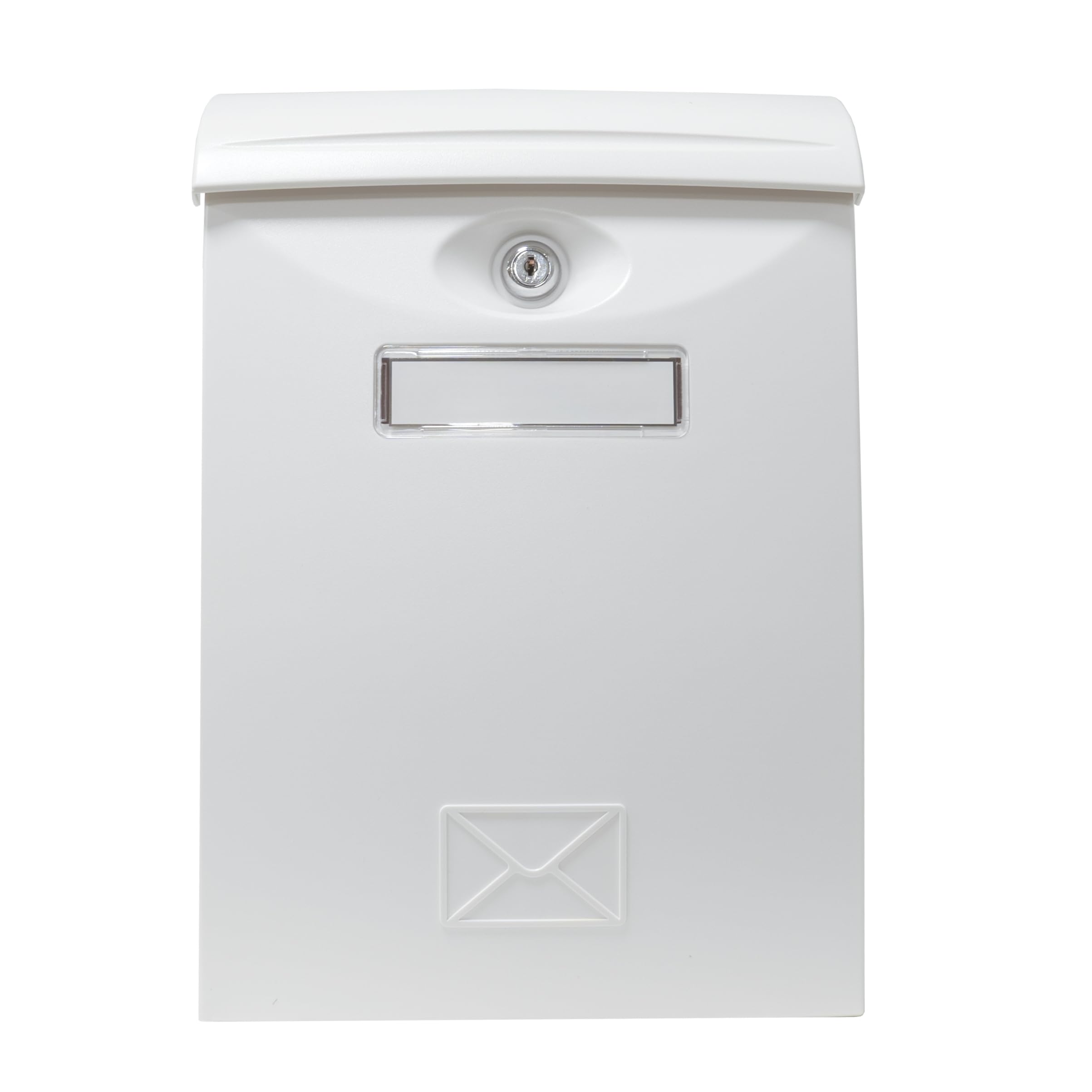 Amig - Modern Plastic Letterbox | Weatherproof with Rain Cover | Viewing Window for Name Plate | Easy Wall Mounting, White, Plastic